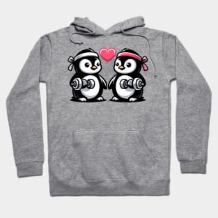 Penguin Couple Pumping Iron Hoodie